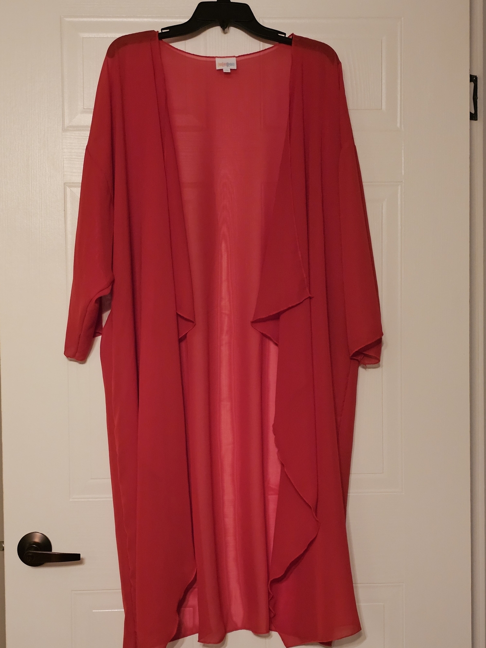 LuLaRoe Red Sheer Draped Open-Front Duster
